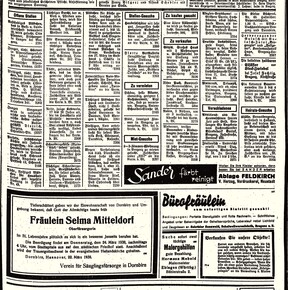 Das Vorarlberger Tagblatt vom 23.03.1938 informierte die Öffentlichkeit über den Tod von Selma Mitteldorf